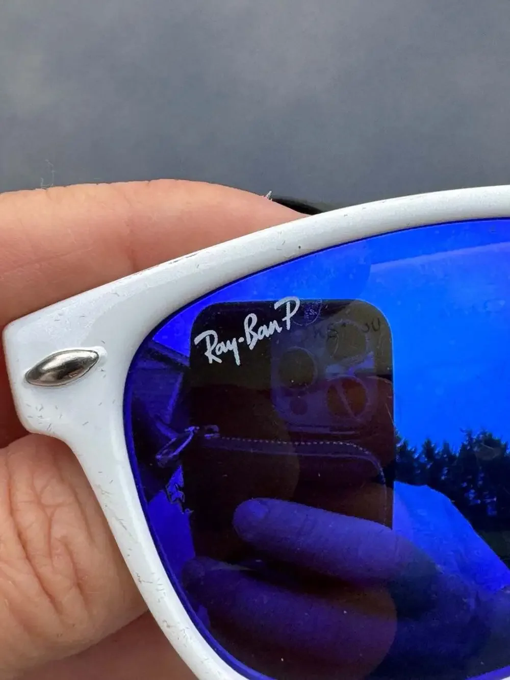 Ray-Ban Polarized Wayfarer Sunglasses in White Frame with Blue Mirror Lenses